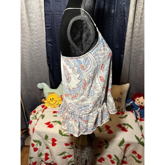 Abercrombie Fitch Red Paisley Peplum Boho Sleeveless - Picture 2 of 8